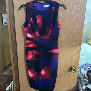 Calvin Klein Women's Sleeveless Knee-Length Sheath Dress Red Purple Abstract 10
